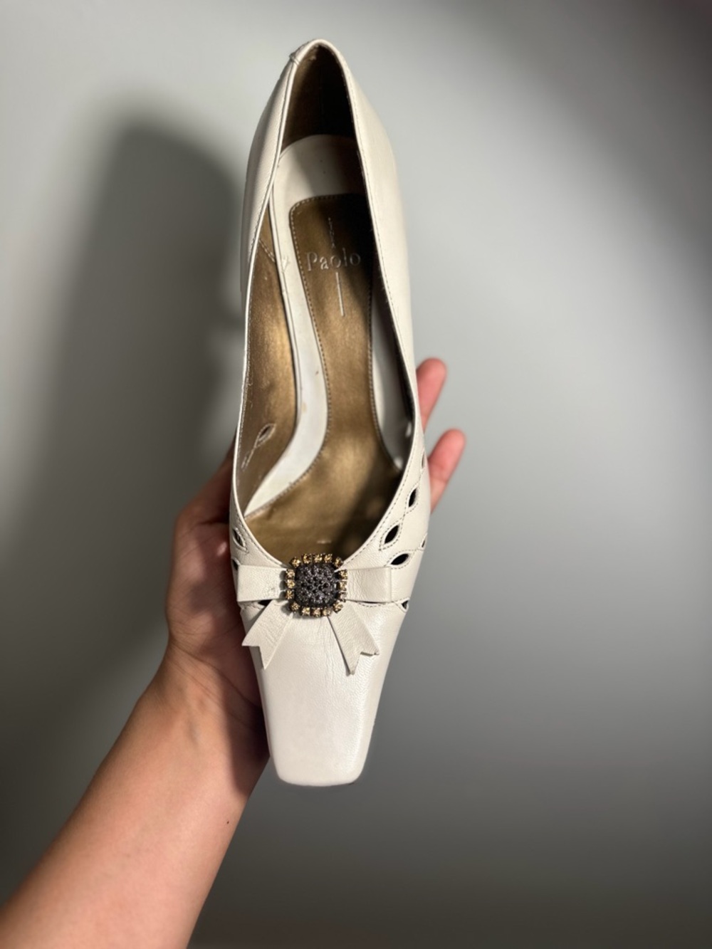 Classic Ivory Leather Kitten Heel Pumps